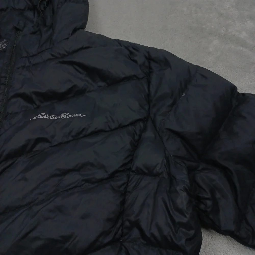 Eddie Bauer‎ Jacket Womens XL Black EB650 Down Full Zip Hooded Pockets